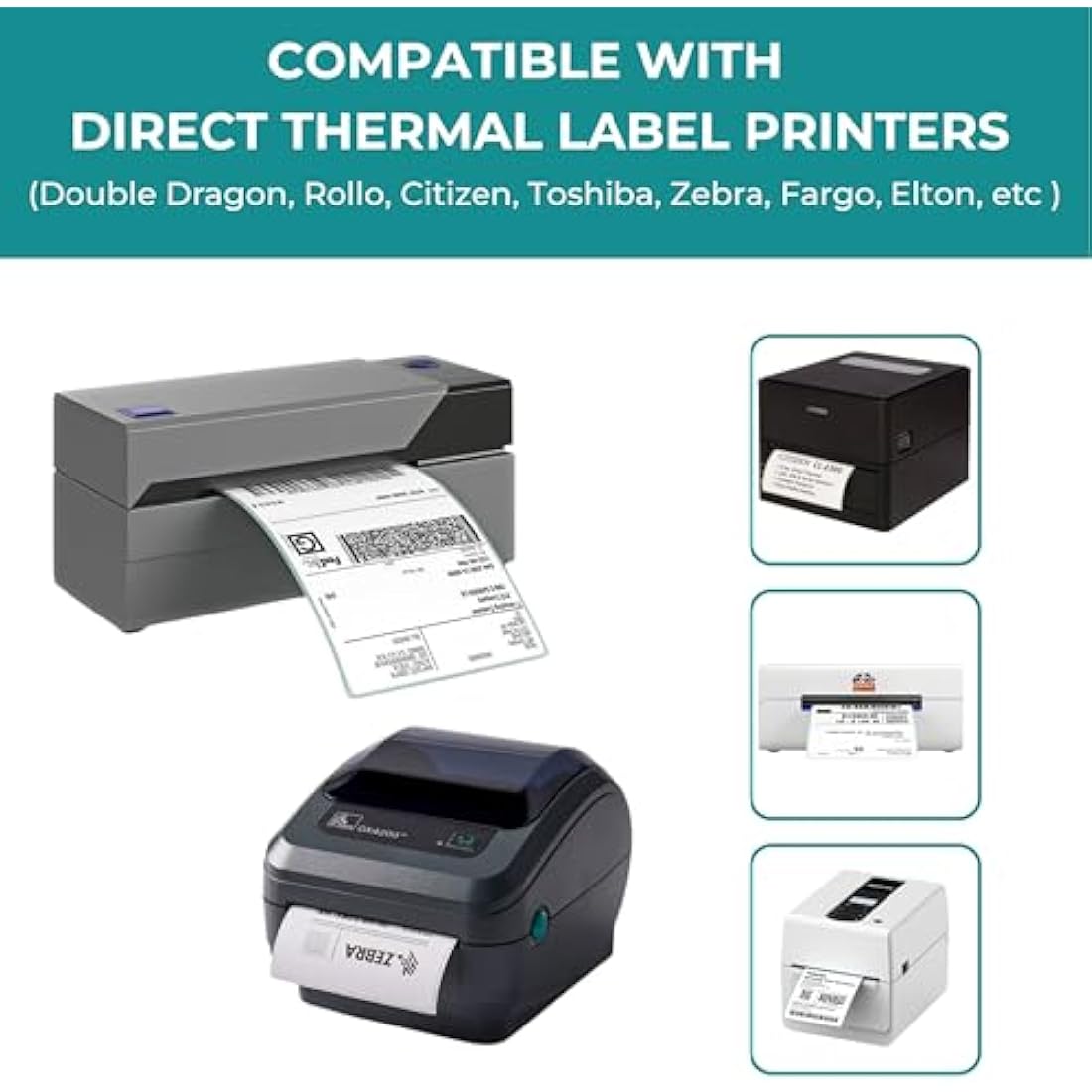 Double Dragon, 5 Rolls, 1,250 Premium Coated Direct Thermal Labels, 4” x 6”, 100x150mm, Self-Adhesive, Compatible with Zebra, MUNBYN, Rollo, TSC, Toshiba, Citizen, Direct Thermal Label Printer, GK420d