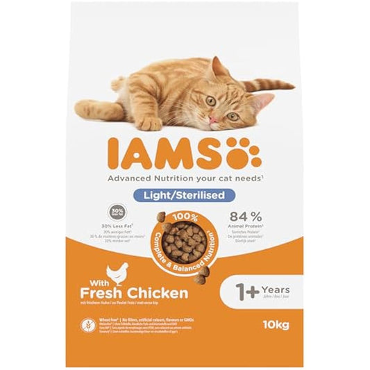 IAMS Light in Fat Complete Dry Cat Food Chicken 10kg - 30% Lower Fat Formula