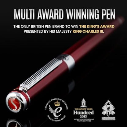 Scriveiner Red Lacquer Fountain Pen Stunning Pen with Chrome Finish, Schmidt Gilded Nib (Medium), Best Pen Gift Set for Men & Women, Professional, Executive, Office, Nice Pens