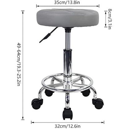 KKTONER Round Rolling Stool Chair PU Leather Height Adjustable Swivel Drafting Work SPA Shop Salon Stools with Wheels Office Chair Small (Gray)