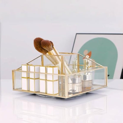 SLHEQING 360° drehbarer Make-up-Organizer, Glas Beauty Organizer, Schmink Aufbewahrung für Dresser Schlafzimmer Badezimmer