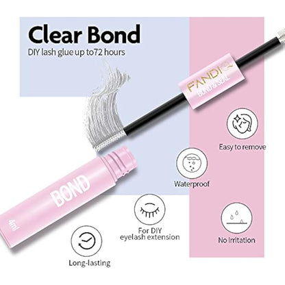 Lash Bond and Seal, Cluster Eyelash Glue for Individual Cluster DIY Eyelash Extensions,Strong Hold Waterproof Cluster Lash Glue 4ML+4ML Latex-free Long Lasting for Sensitive Eyes