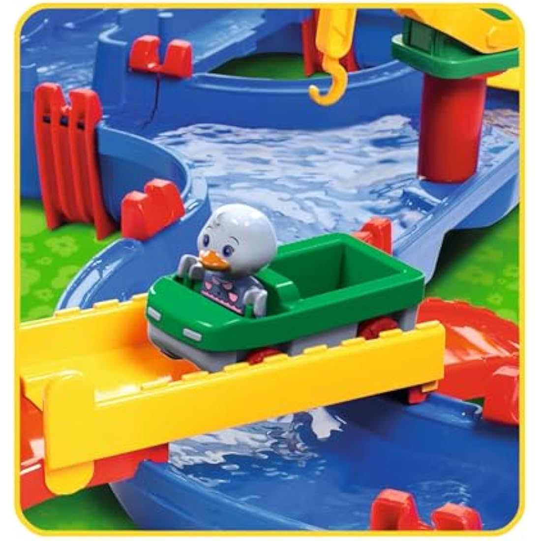 BIG Spielwarenfabrik 1650 AquaPlay - AmphieWorld - 145 x 156 cm Waterway, Includes 79 Pieces, Play Set Including 2 Boats, Amphibian Car and 3 Toy Figures, for Children from 3 Years