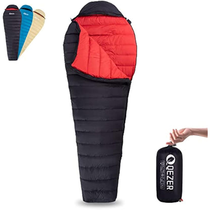 QEZER Ultralight Sleeping Bag for Adults,only 780g Backpacking Sleeping Bag Filled 600+FP Duck Down 5°C 15°C for Camping,and Hiking,Warehouse Outdoor
