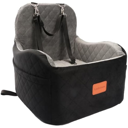 Lealchum Dog Booster Car Seat for Small/Medium Dogs,Puppy Portable Seat for Car with Elevated Cushion,Fully Detachable and Washable Pet Seat with Storage Pockets,Easy to Install (Black/Grey, Medium)