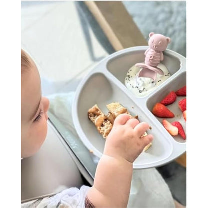 PandaEar 2-Pack Silicone Suction Plates for Babies Weaning with 2 Baby Spoons - Divided Plates for Toddlers and Kids Childrens - Unbreakable Baby Plates with Sections