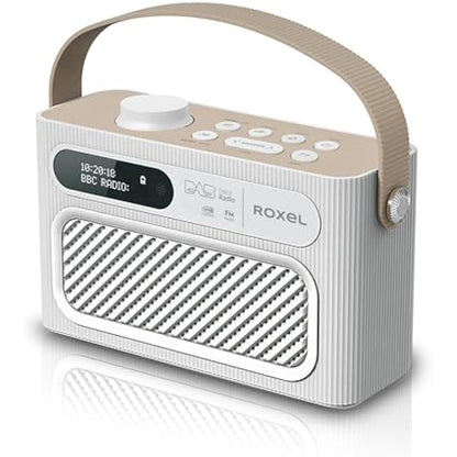 Roxel RDR-40 Stereo DAB/DAB+ Digital and FM Radio Portable Wireless Speaker with Dual Alarm Clock Function, USB & Micro SD MP3 Playback Function, 3.5mm Headphone Output(White)