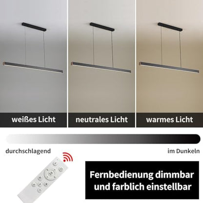 Mikeru 150CM Modern Kitchen Pendant Light, Linear Dining Pendant Light with Remote Control (Without Batteries) 10%-100% Adjustable Hanging Lamp for Restaurant Office