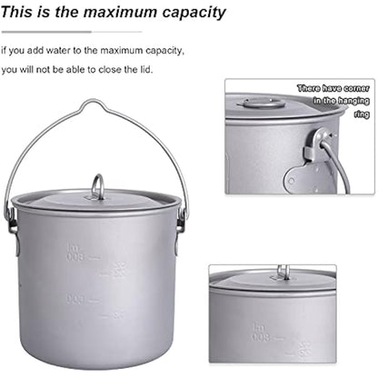 iBasingo 1100ml Titanium Mug Camping Cup Tea Coffee Water Pot with Lid Ultralight Outdoor Travel Tableware with Foldable Handle Picnic Backpacking Trekking Portable Drinkware Survival Gear Ti3041D