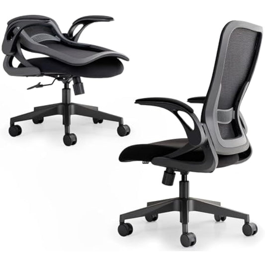 Tervo Model U | Folding Office Chair for Small Spaces | Ergonomic Design with High Rebound Mesh | Computer Desk Chair for Gaming | For Adults & Kids | Foldable & Compact with Flip Up Arms