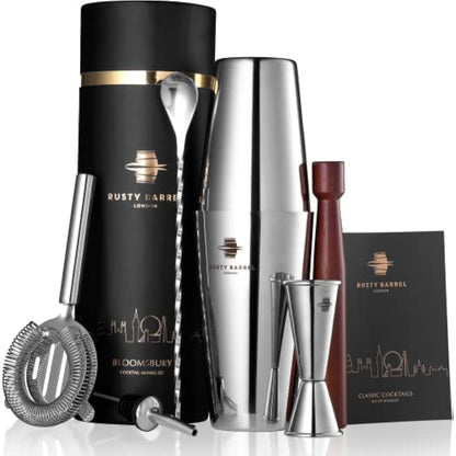 Rusty Barrel Cocktail Making Kit - Beautifully Presented Cocktail Shaker Set - Premium Cocktail Set with Cocktail Shaker and Bar Accessories for Home Pub - Cocktail Gift Set in a Beautiful Gift Box
