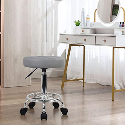 KKTONER Round Rolling Stool Chair PU Leather Height Adjustable Swivel Drafting Work SPA Shop Salon Stools with Wheels Office Chair Small (Gray)