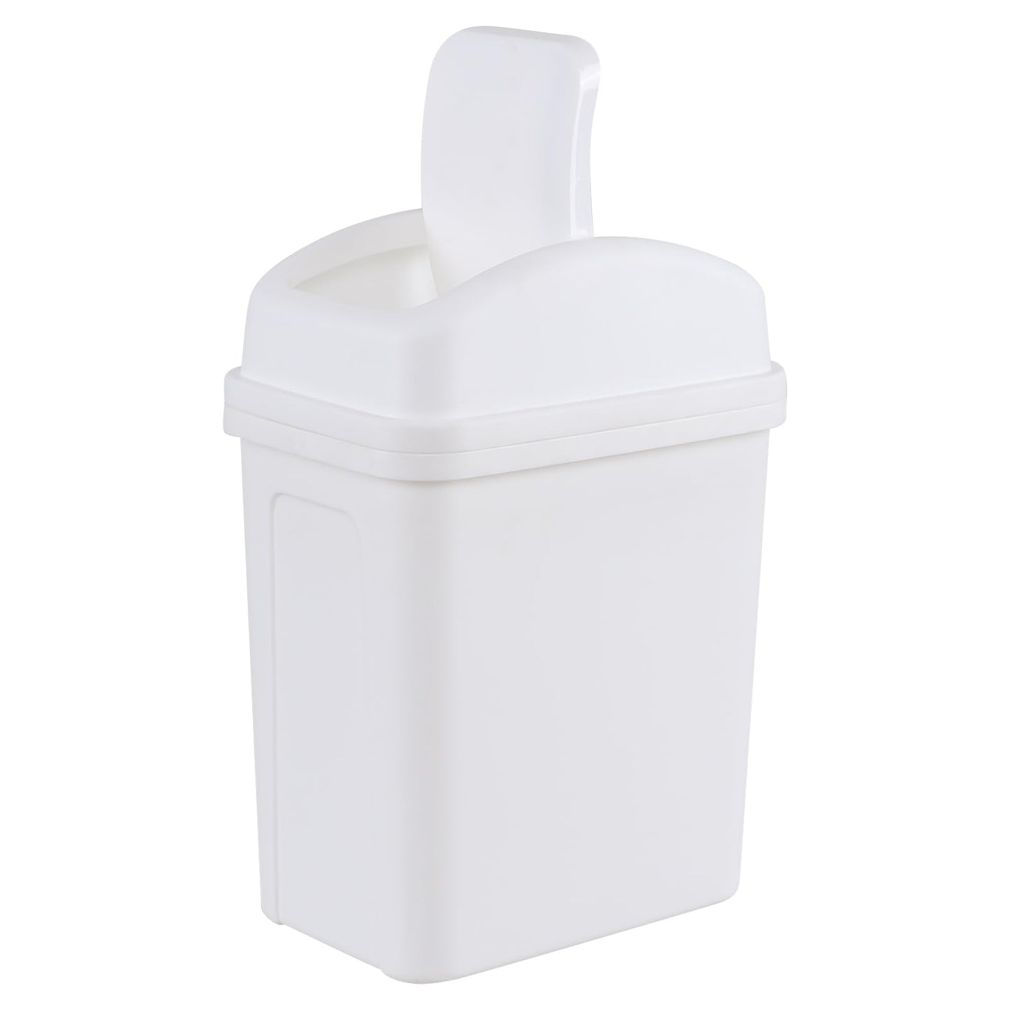 Ikando 7 L Small Swing Top Garbage Can, Plastic Bathroom Trash Can with Lid, White