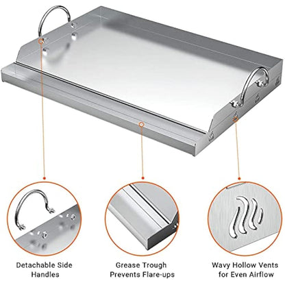 Onlyfire Stainless Steel Rectangle Griddle Plancha for Most BBQ Gas Grills and Charcoal Grills(58.4x40.6cm)