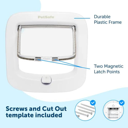 PetSafe Manual-Locking Cat Flap with Easy Install, White, 4 Way Manual Lock, Exclusive Entry, For Cats Up To 7 kg, Energy Efficient