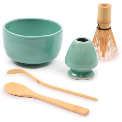 BambooMN Brand - Matcha Bowl Set (Includes Bowl, Rest,Tea Whisk, Chasaku, & Tea Spoon) 1 Set Green