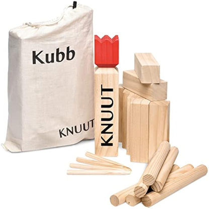 Toyfel XXL Kubb Game Knuut - FSC Wooden Game Set with Canvas Bag Durable, Solid Pine Wood Garden Game for 2-12 Players