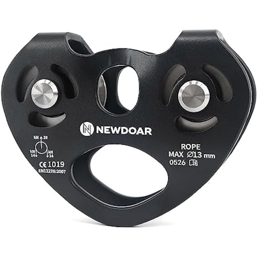 NewDoar CE Certified 28KN Tandem Double Speed Pulley Heart-Shaped Dual Pulley Zip Line Rescue Cable Trolley up to 13 mm Ropes for Climbing, Rescue,Hauling, Lifting