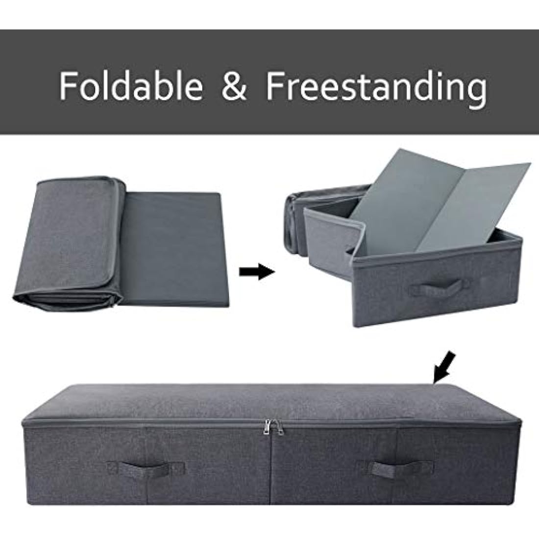 Amonsen Large Under the Bed Storage Container for Duvets, Blankets Bedding Accessories, Underbed Storage Boxes, Black Gray