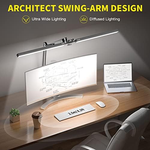 CHICLEW LED Desk Lamp for Home Office, 24W Swing Arm Double-Head Table Lamps, 3 Colors Lighting & Stepless Dimming Architect Reading Desk Light, Adjustable Eye-Caring Clamp Light for Study Work