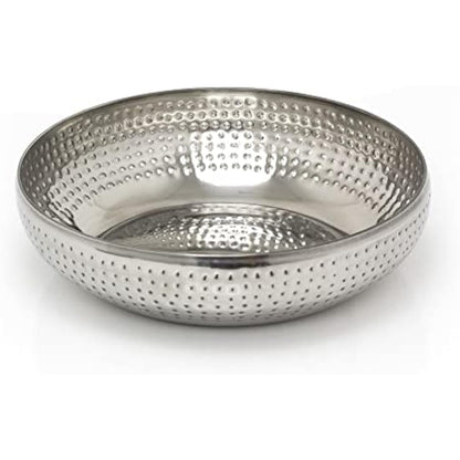 Carousel Home 38cm Extra Large Stainless Steel Kitchen Fruit Bowl | Round Silver Display With Hammered Detail | Multi-Purpose Serving Salad Decorative Bowl