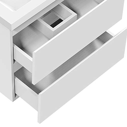 Biubiubath 600mm Bathroom Sink Unit with Basin Matt White 2 Soft Close Drawers Wall Mounted Bathroom Suite with Vanity Unit