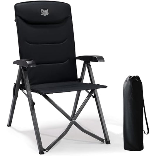 TIMBER RIDGE Camping Chairs for Adults Heavy Duty, Oversized Folding Garden Chair, High Back Outdoor Chair Luxury for Caravan Dining Beach Picnic, Adjustable 4-Position, Support 150kg, Black