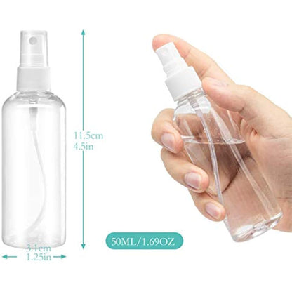 USSJ Spray, 1.69oz/50ml 3.38oz/100ml Clear Empty Fine Mist Plastic Mini Travel Bottle Set, Small Refillable Containers with Labels (3pcs 50ml), Pet