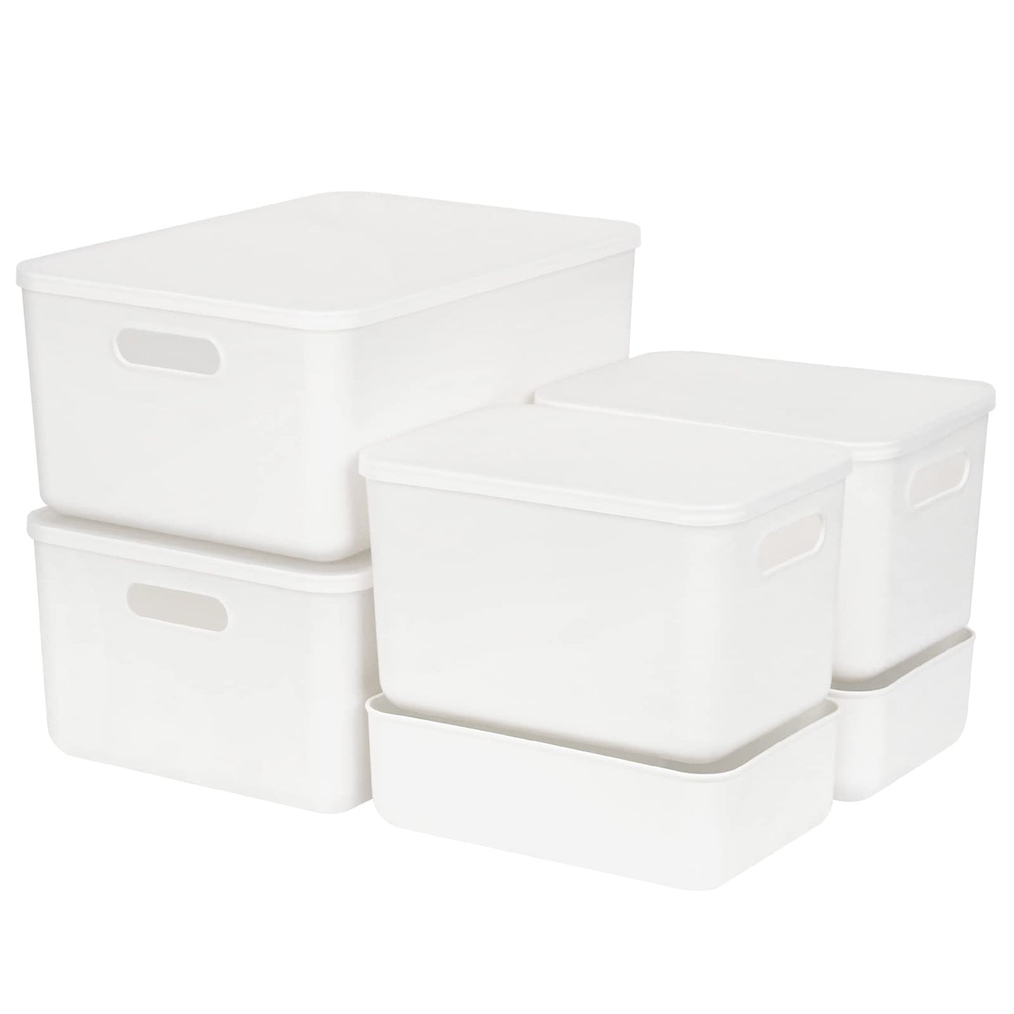 Set of 6 Storage Box, Stackable Basket with 4 Lids, Durable Storage Boxes