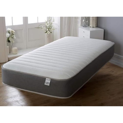Starlight Beds Cooltouch Linear 8 Inch Hybrid Mattress. European Small Single Mattress with Memory Foam Layer & Springs. Grey/White, Soft. (80x200cm)