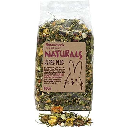 Rosewood Naturals Herbs Plus, Small Animal Treat for Rabbits, Guinea Pigs, Chinchillas, Degus, Hamsters, Gerbils, Mice and Rats, 500g