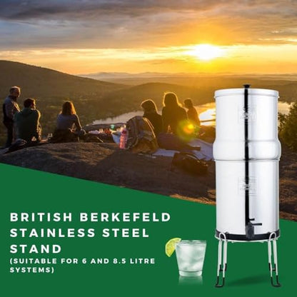British Berkefeld Gravity System Stand | Stainless Steel Water Filter Stand for 8.5L Gravity Systems | Anti-Slip Rubber Feet | Support Stand | 25Lx25Wx18H