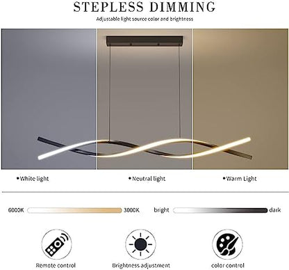 Mikeru 120CM Wave Pendant Light, Black Creative LED Dining Lights 3000/4500/6000K Dimmable 10% to 100% Pool Table Lighting Adjustable Kitchen Island Lamp for Living Room, Bedroom