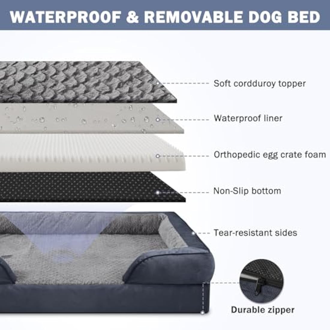 JOEJOY Extra Large Dog Bed, Orthopedic Memory Foam Dog Beds, Washable Dog Bed, Grey, Fits up to 90lbs, Good for Golden Retriever, Labrador，German Shepherd，Samoye，Rottweiler