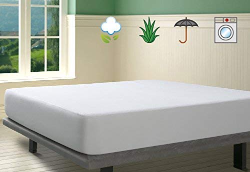 Savel - Mattress Cover (180x190/200 cm) Super King Single Size | Aloe Vera | Waterproof Mattress Protector - White