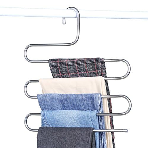 MEYA Set of 2 Trousers Rack Closet Hangers Stainless Steel S-type Pants Hangers Multi Layer Space Saver Storage Rack