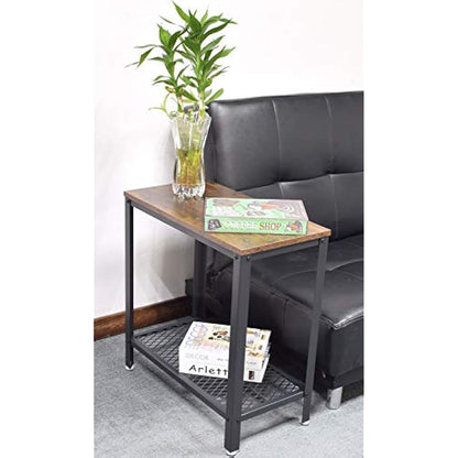 DRM Industrial Console Table for Small Spaces, 2-Tier Rustic Hallway Table, Narrow Nightstand with Metal Frame and Mesh Shelf, Sturdy Sofa Side Table for Home and Office