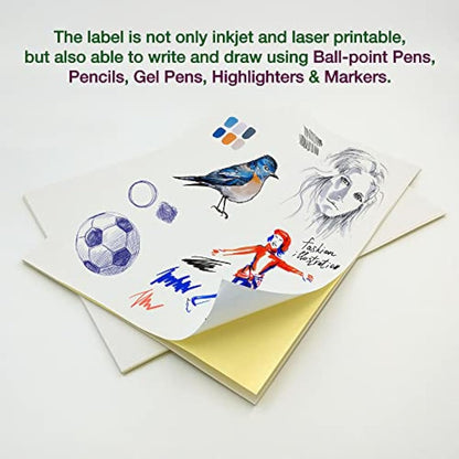 Evergreen Goods 100 Sheets A4 White Matte Sticker Paper | Inkjet & Laser Printable Self Adhesive Sticky Back Label | Create Product Labels | for Arts & Crafts