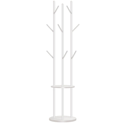HOOBRO Coat Stand, Coat Rack for Hallway, Freestanding Coat Rack Stand with 8 Hooks, Storage Shelves, Hall Trees for Clothes, White EWT33YM01