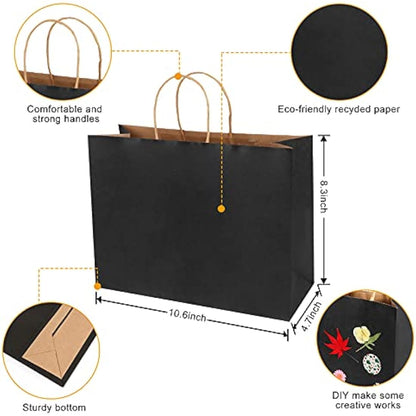 Gift Bags Paper Bags with Handles Black Paper Bags(20 pcs,27x12x21cm,130GSM paper) for Halloween Christmas Wedding Birthday Party