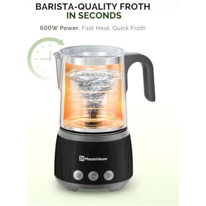 Maestri House Milk Frother, 4-in-1 Electric Milk Steamer and Frother, 500mL 600W Smart Touch Control Hot and Cold Foam Maker, Memory Function for Latte, Cappuccinos, Warm Milk, BasicFro 500