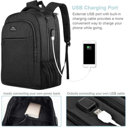 MATEIN Travel Laptop Backpack 17.3 Inch Large Computer Backpack Stylish Business Bag Men with USB Charging Port Water Resistant College Rucksack Unisex Lightweight computer Rucksack Daypack, Black