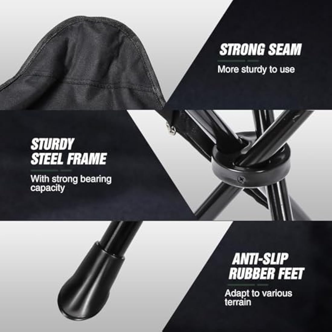 REDCAMP 2 Pack Tall Tripod Stool Folding, 22.4-inch Lightweight Tripod Chairs Portable for Backpacking Hiking Hunting Fishing, Dark Black