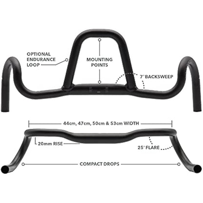 REDSHIFT Kitchen Sink Bike Drop Bar Handlebar for Road Bikes, Bicycle Gravel Handlebars, Aluminum, 31.8mm Clamp, 53cm Width, 20mm Rise, Cycling Gear Biking Accessories