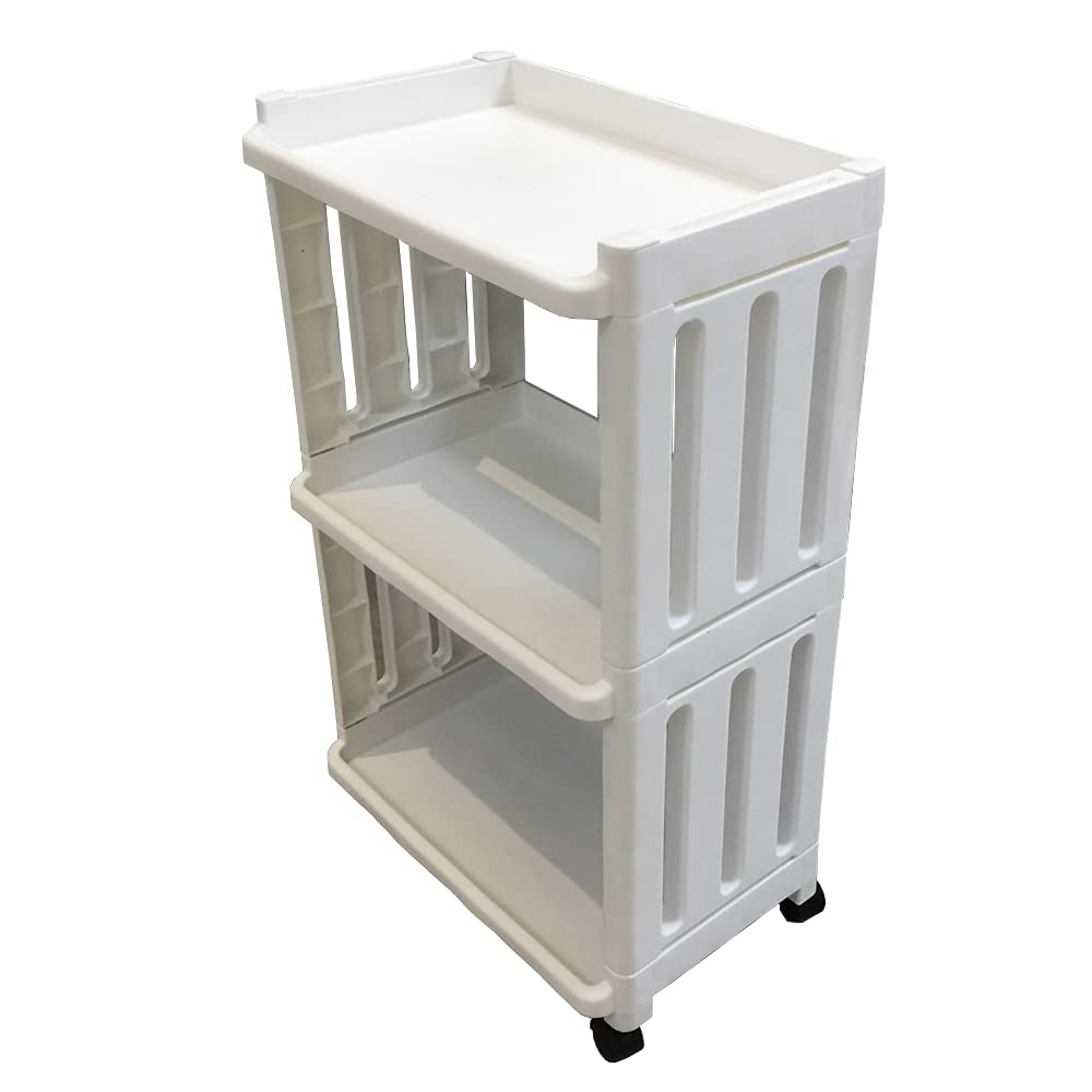 Storage Trolley Slide Out Rolling Cart Utility Slim Organiser Shelf on Wheels 3 Tier Narrow Places Mobile Shelving Unit Tower Rack for Bathroom