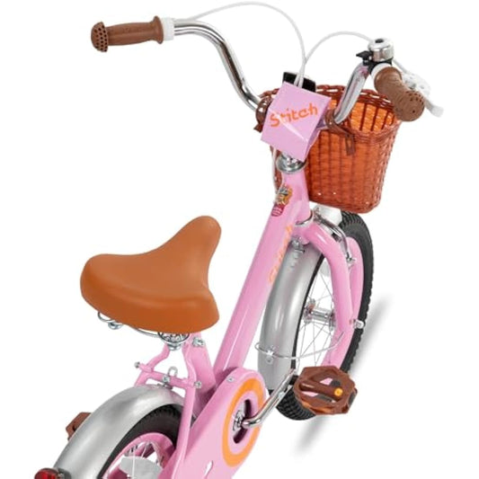 STITCH Retro 14 Inch Kids Bike for 2-9 Years Old Girls, 12/14/16/18 Inch Wheels Girls Bike with Stabilisers & Basket