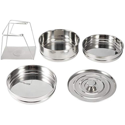 Ladieshow Stackable 3 Tier Stainless Steel Steamer Cooker Pot Set Cook Food Pressure Pot Accessories for Pressure Cooker, Upgrade Interchangeable Lids