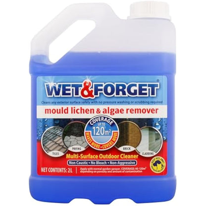 Wet & Forget Mould, Lichen & Algae Remover, Outdoor Patio Cleaner, Black Spot Remover, Bleach Free, 2L