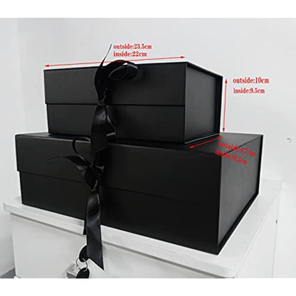 Black Gift Box 23.5 x17 x10 cm, Gift Box with Magnetic Lids and Silk Ribbon Specially Designed for Present Birthdays, Holidays, Anniversaries Gift Packaging