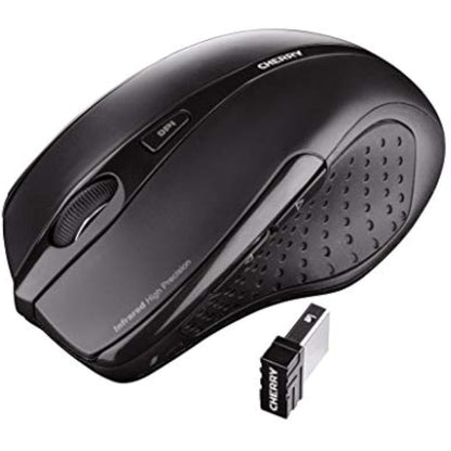 CHERRY MW 3000, Wireless Ergonomic Right-Handed Mouse, 2.4 GHz RF, 6 Buttons, Optical Sensor, Rubberised Side Panels, Battery-Operated, Black